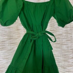 Green Off-Shoulder Dress with Puff Sleeves